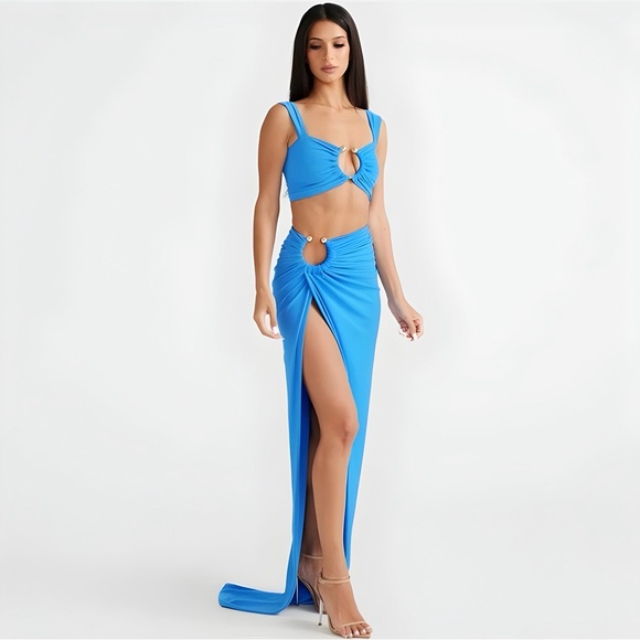 Two Piece,Metallic Bandeau,High Slit,Polished Metal Ring 95%Polyester 5%Elastane - Picture 1 of 5